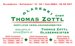 Visitenkarte Glaserei Thomas Zottl Gmbh